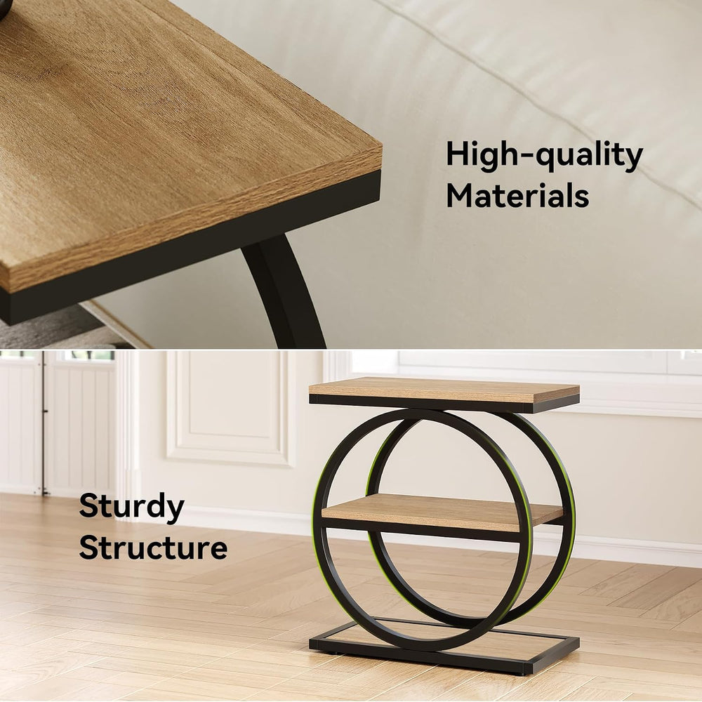 LITTLE TREE End Table Set 2, Side Table with 3-Tier Storage Shelves, Small So...