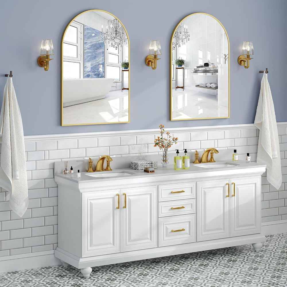 Krymnar Brushed Gold Metal Framed Arched Bathroom Mirror for Wall, 24X36 Inch...