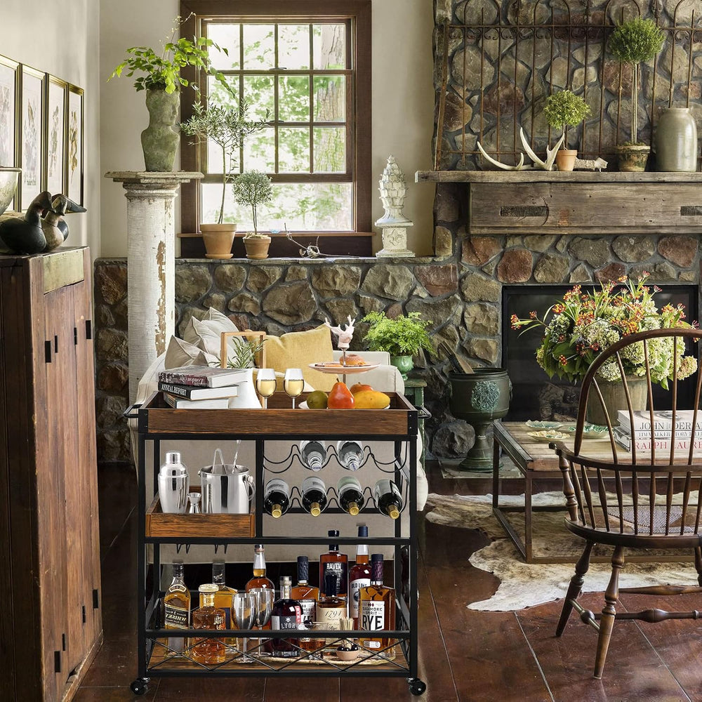 Bar Cart Industrial Mobile Kitchen Serving Carts for Home 3 Tier Storage Trol...