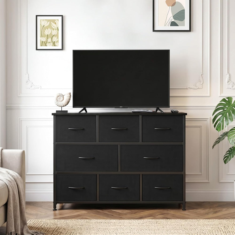 8 Drawer Dresser for Bedroom, Wide Fabric Chest of Drawers, Wood Top