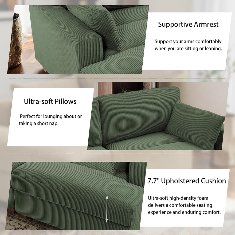 Oversized Corduroy Chaise Lounge Chair with Left Armrest & Cushion, Comfy...