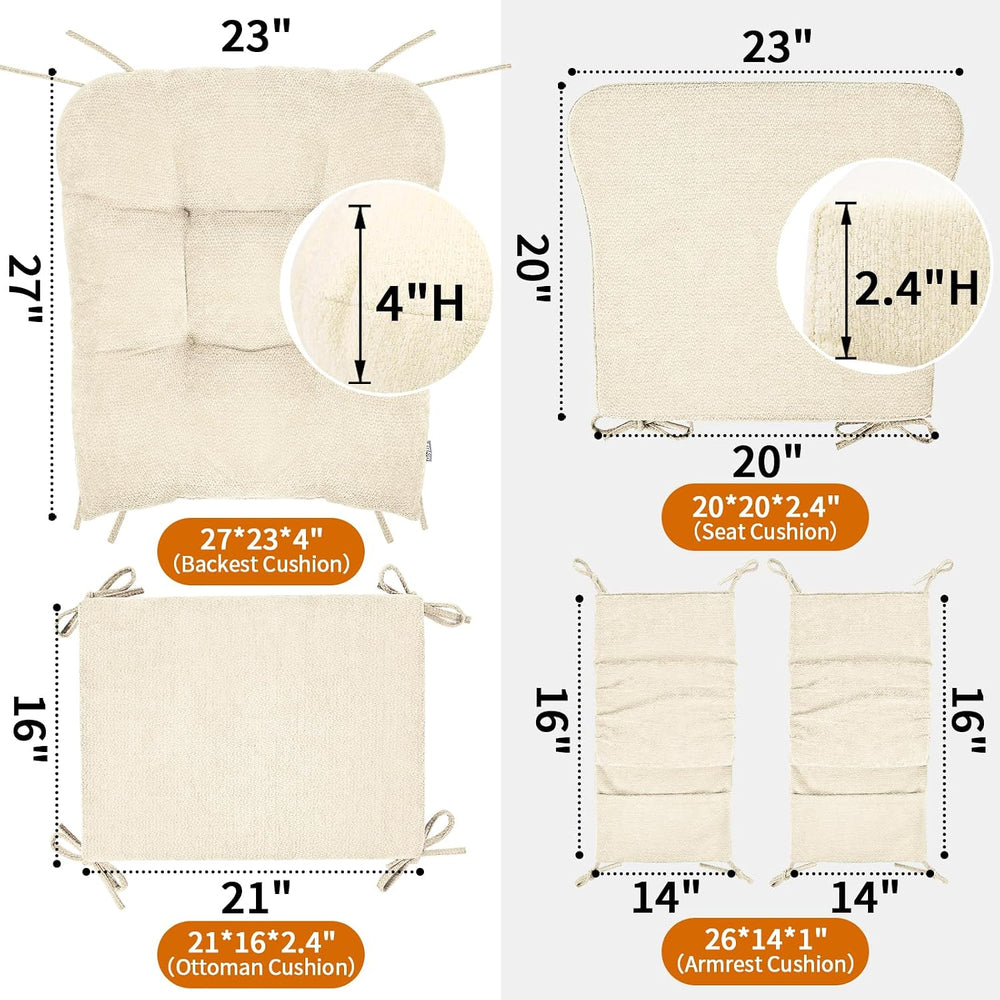 5 PCS Glider Rocker Replacement Cushions with Storage Side Pocket, Luxuriy Ch...