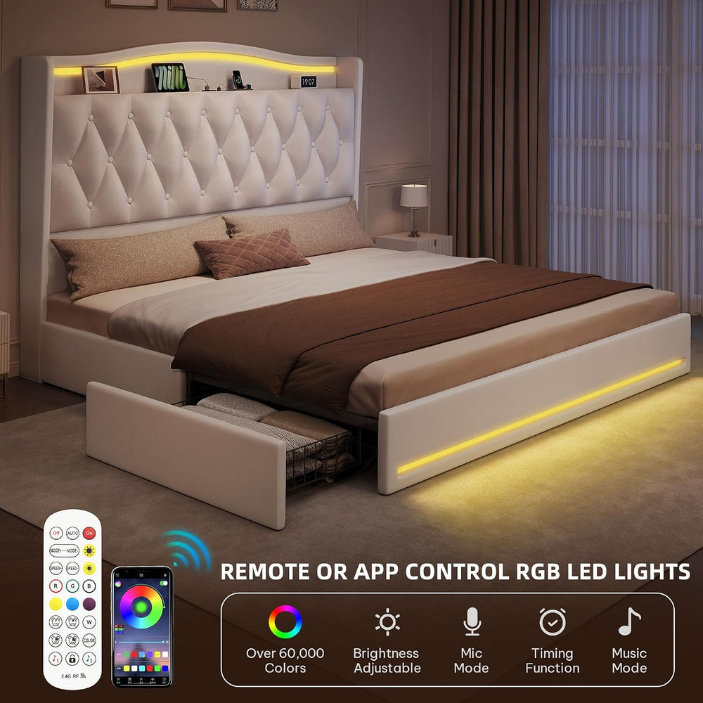 YITAHOME King Size Bed Frame with 4 Storage Drawers and RGB LED Lights