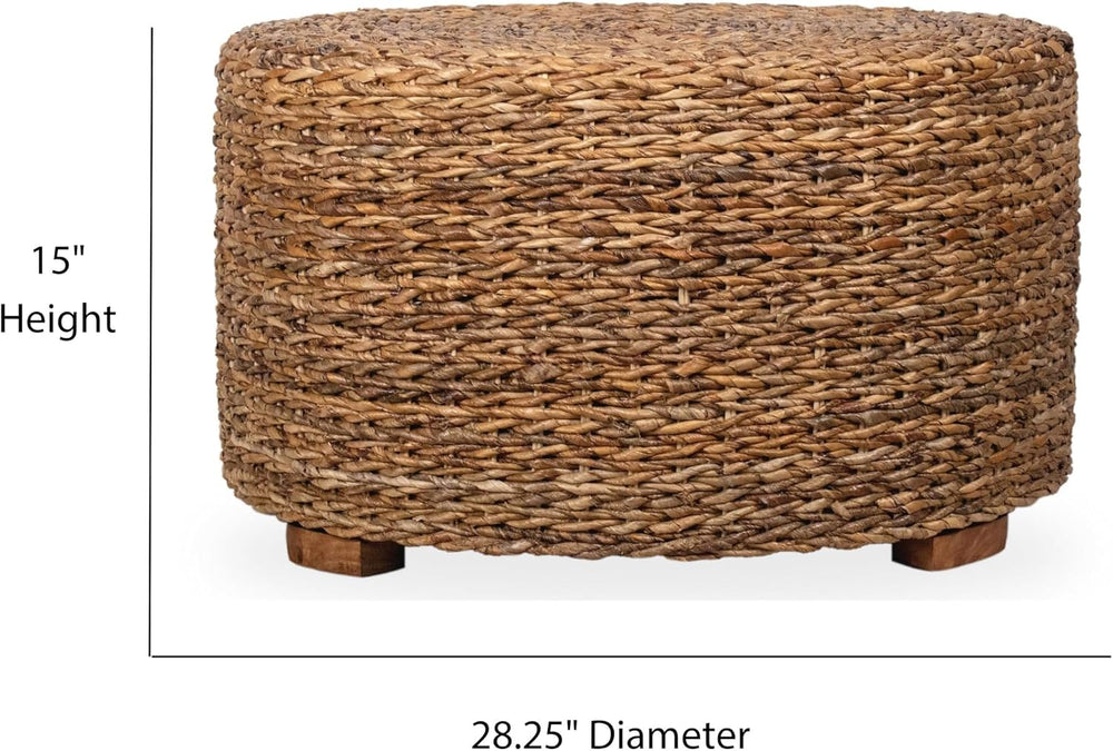 East at Main Round Rattan Coffee Table, Handwoven Wicker Boho Coastal