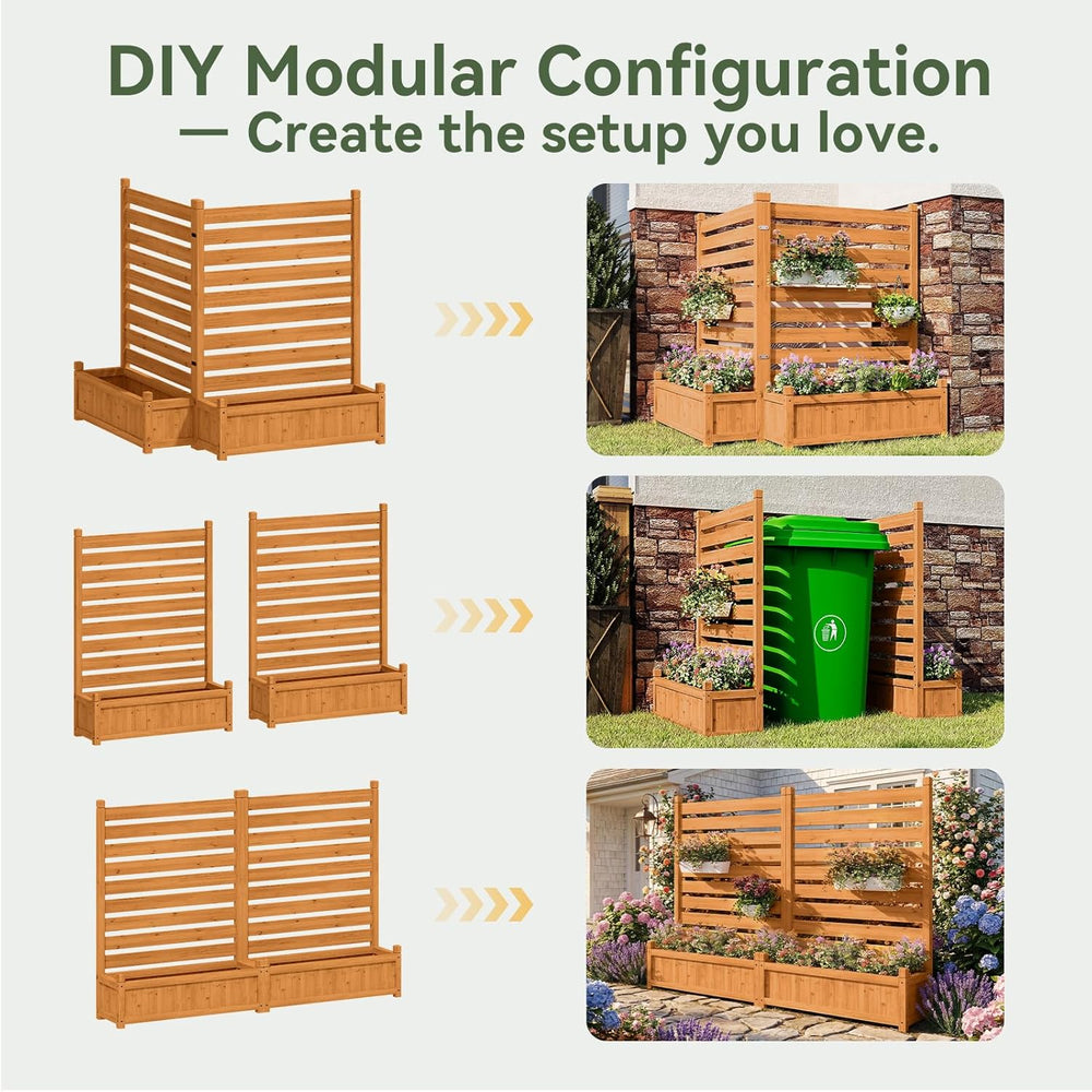 Aoxun Air Conditioner Fence, 2-Panel Wood Privacy Screen with Planter Box