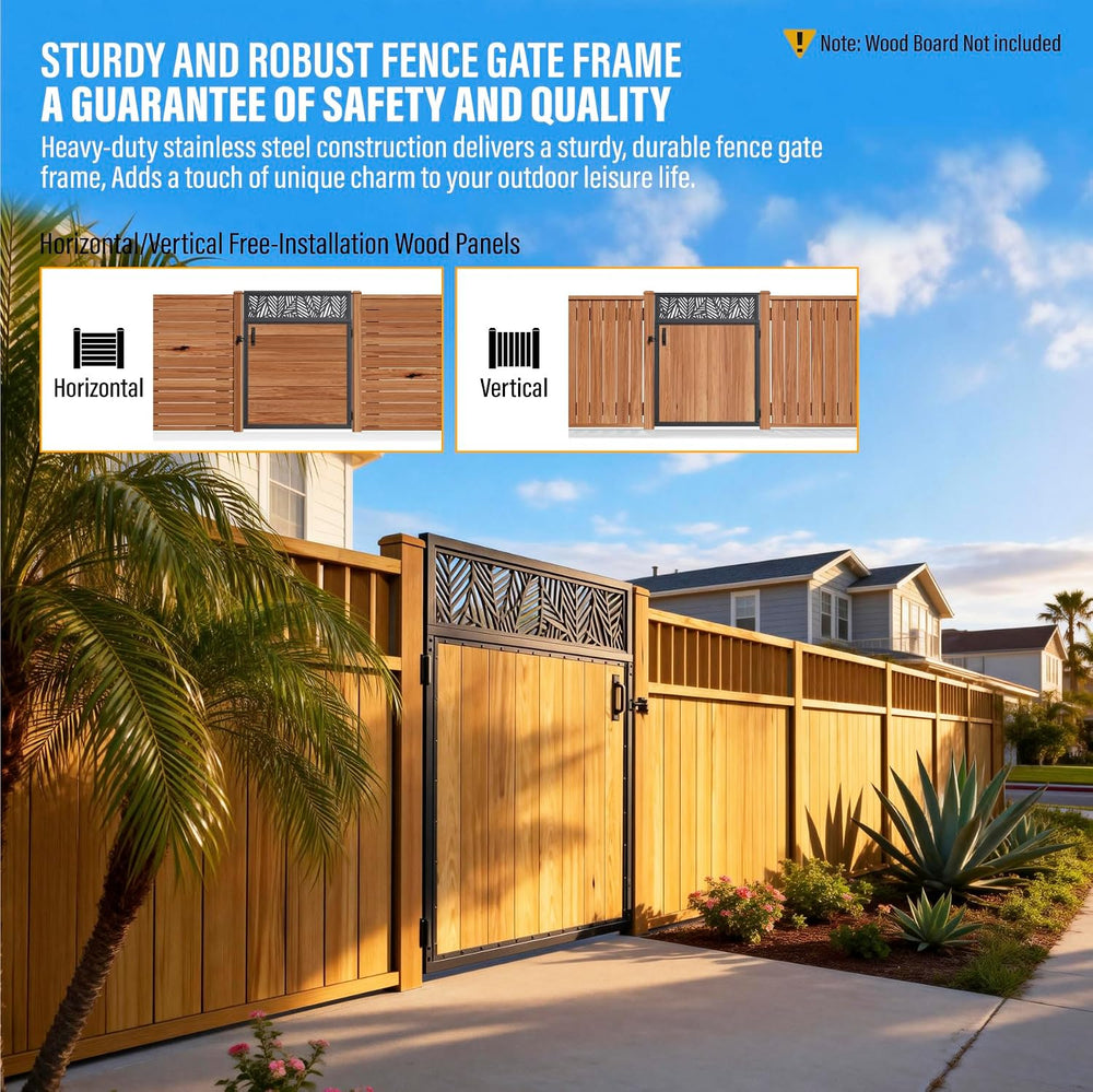 4x5FT Fence Gate Frame Kit 201 Stainless Steel Heavy Duty Garden Gates Anti-S...