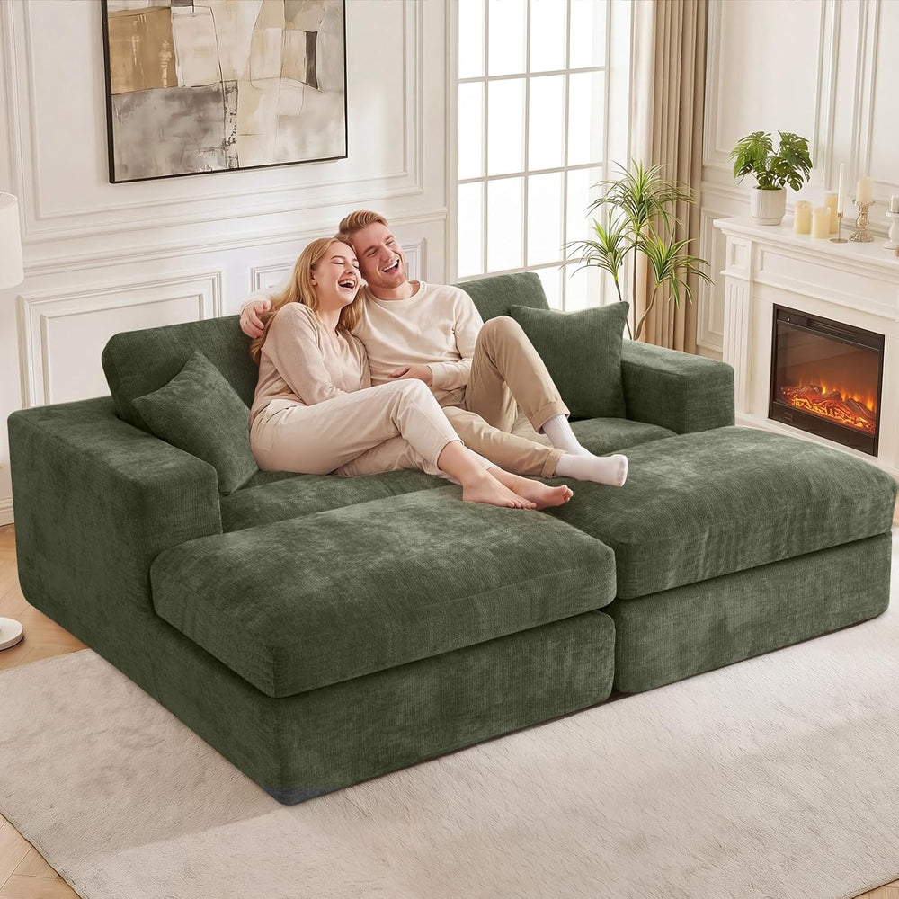 Oversized Double Chaise Lounge Chair, Cloud Boneless Sofa Bed, Green