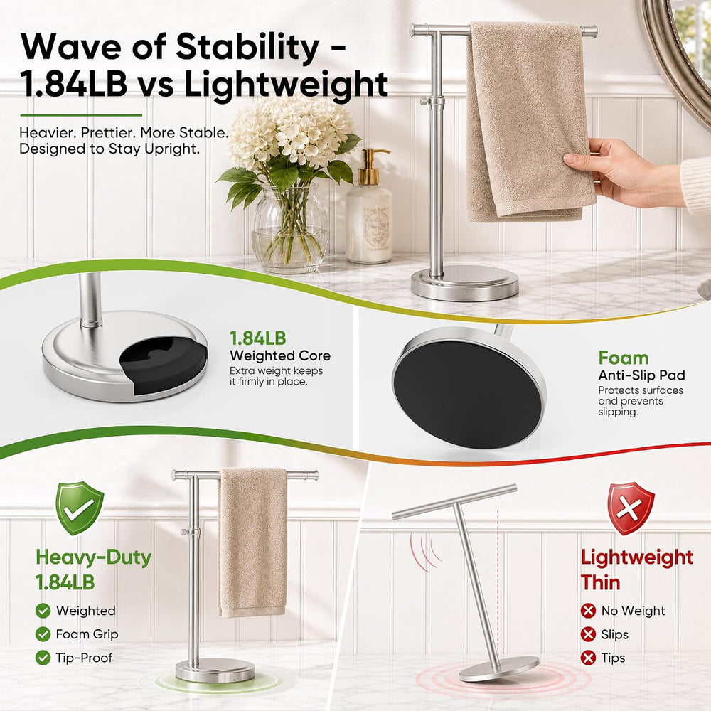 RUMOSE Hand Towel Holder Stand Countertop Towel Rack, Brushed Nickel