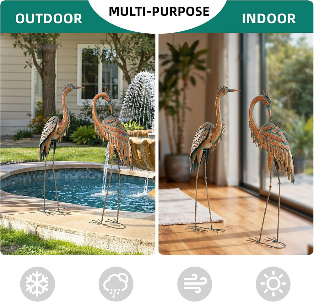 45.3" Heron Statues Outdoor,Extra-Large Metal Yard Art Set of 2