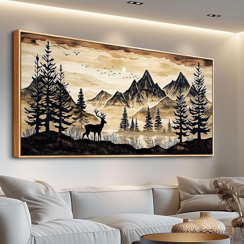 DZRWUBHS Large Forest Wall Art for Living Room Deer Pictures Wall Decor Rusti...