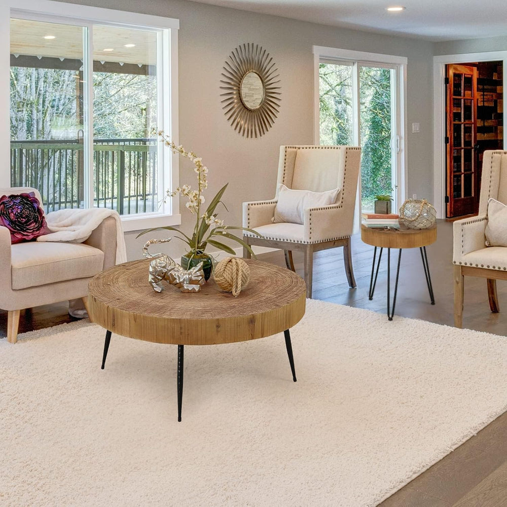 RUSTOWN Farmhouse Round Coffee Table Set of 2, Cocktail Table Sets