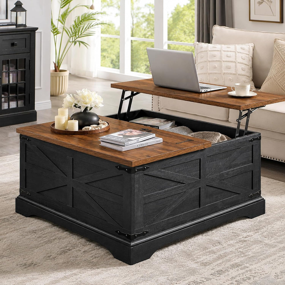 JXQTLINGMU Farmhouse Square Lift-Top Coffee Table with 36" Large Storage