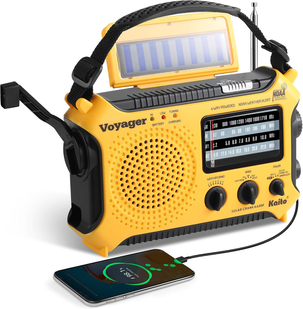 Kaito KA500 5-way Powered Solar Power,Dynamo Crank, Wind Up Emergency AM/FM/S...