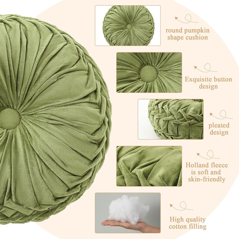 Drydiet 2 Pcs Round Throw Velvet Pillows Decorative Pillow Olive Green 15'...
