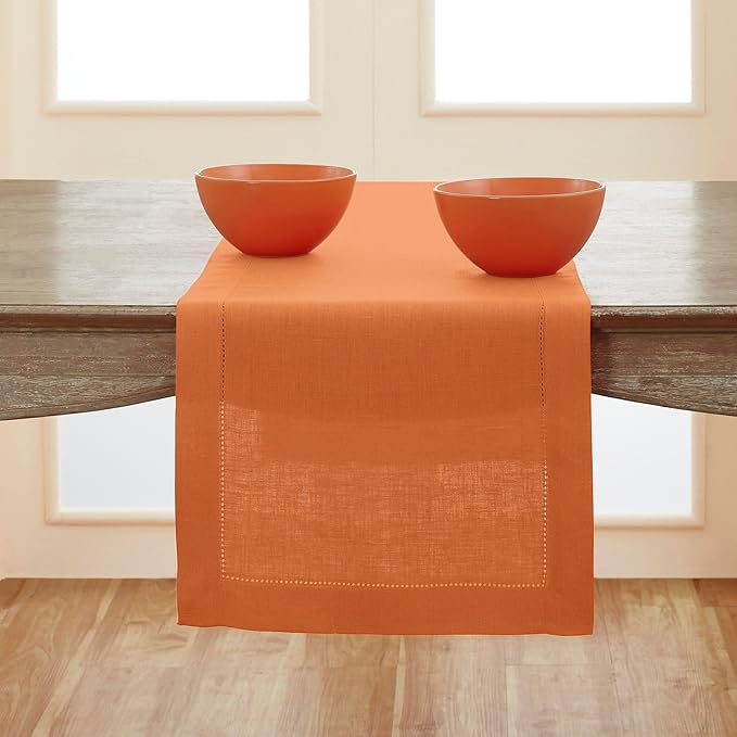 Solino Home Linen Pumpkin Hemstitch Table Runner 48 Inches - 100% Pure Linen ...