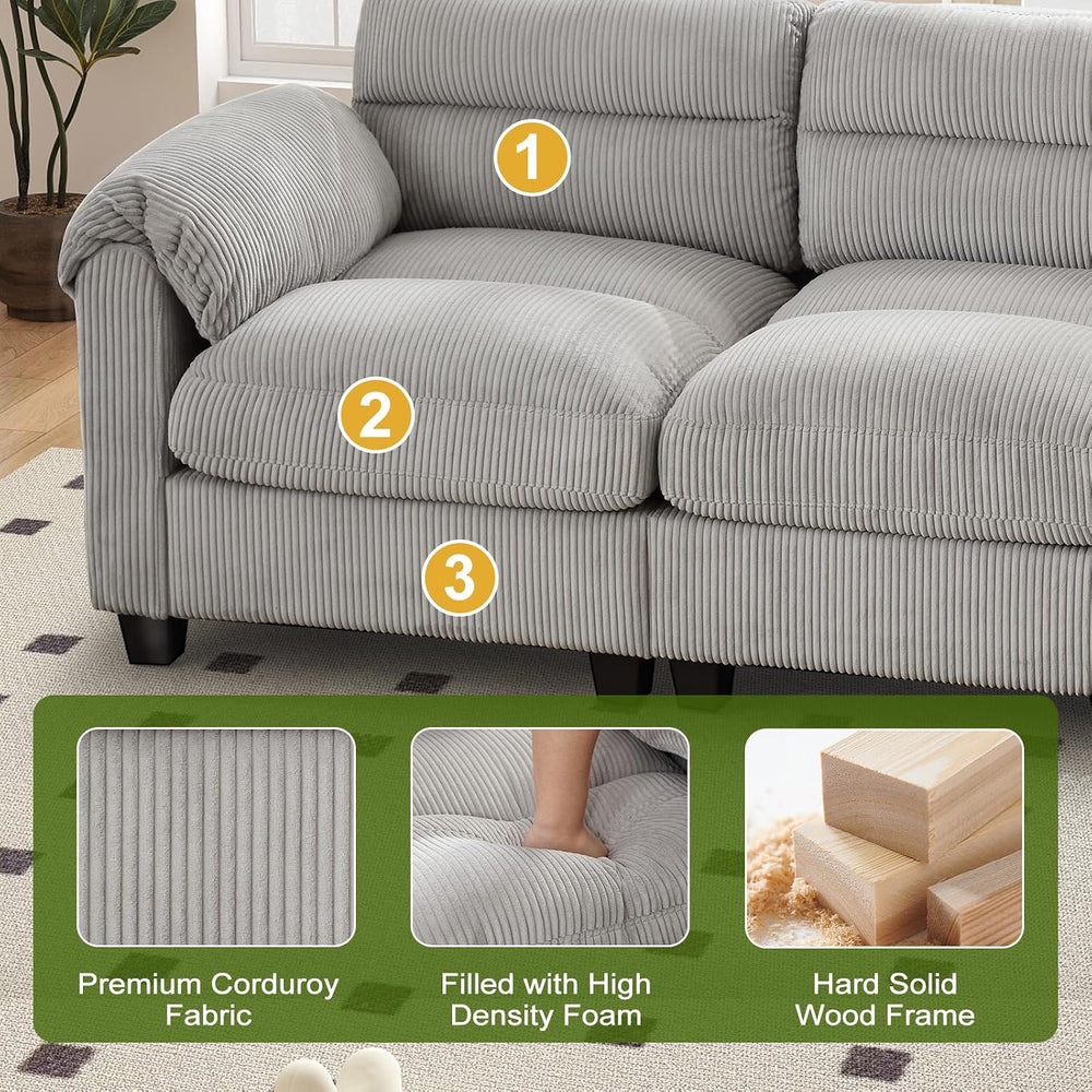 HAOMARKETS Corduroy 2-Piece Sofa Set, Upholstered Ottoman and Accent Chair So...