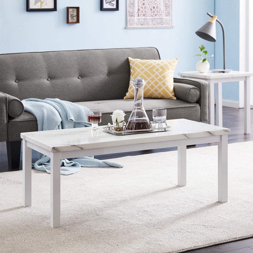 Recaceik Coffee Table Set of 3, Faux Marble Top with Metal Frame, Living Room...