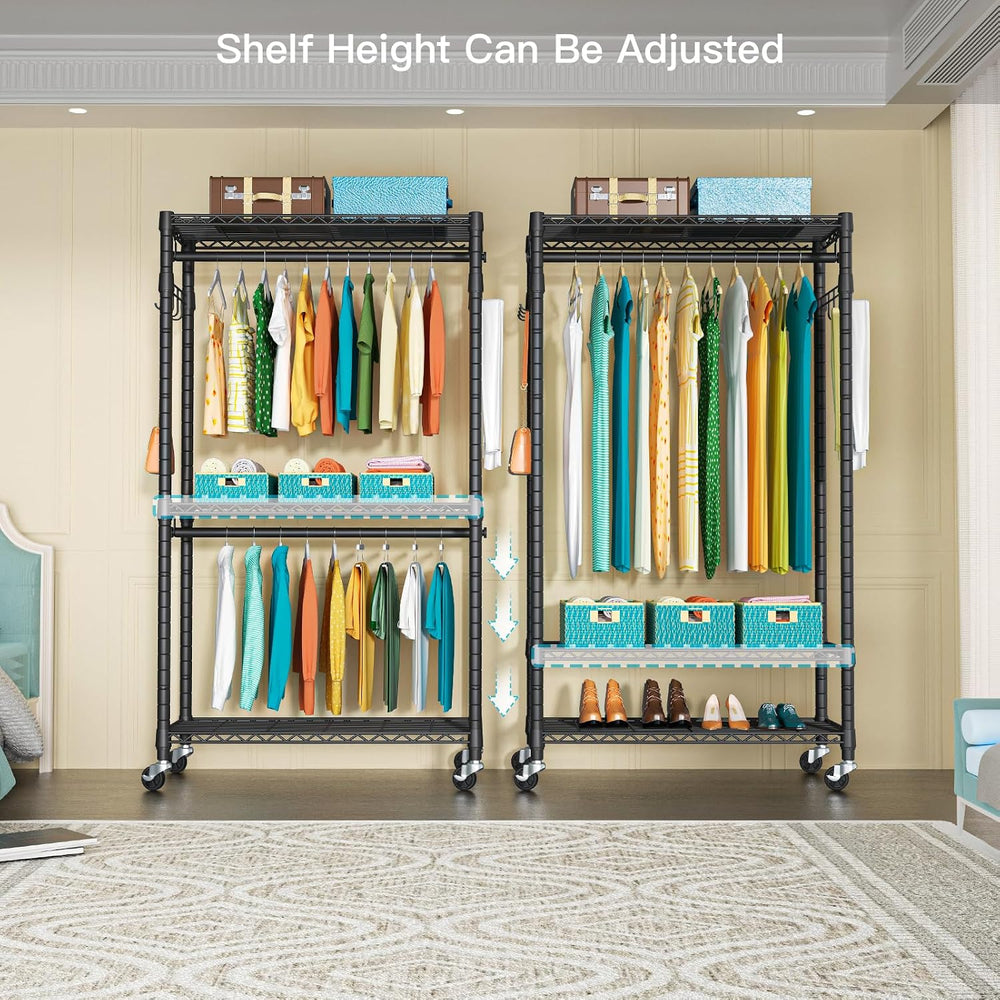 FUTASSI P1 Heavy Duty Garment Rack, Rolling Closet Organizer with Wheels