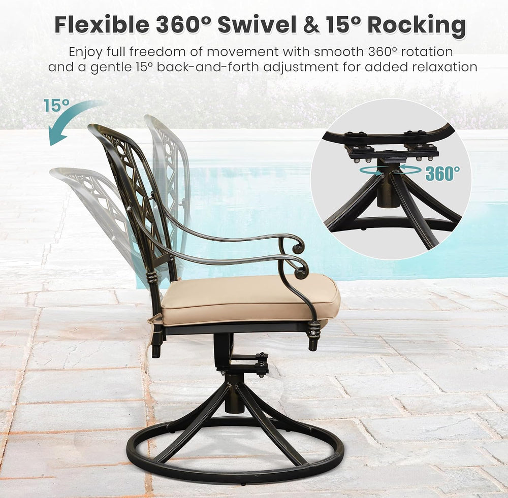 Set of 6 Cast Aluminum Patio Chairs with Cushions
