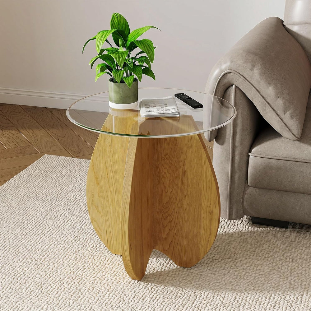 Shell-Shaped Coffee & Side Table with MDF Frame & Clear Tempered Glas...