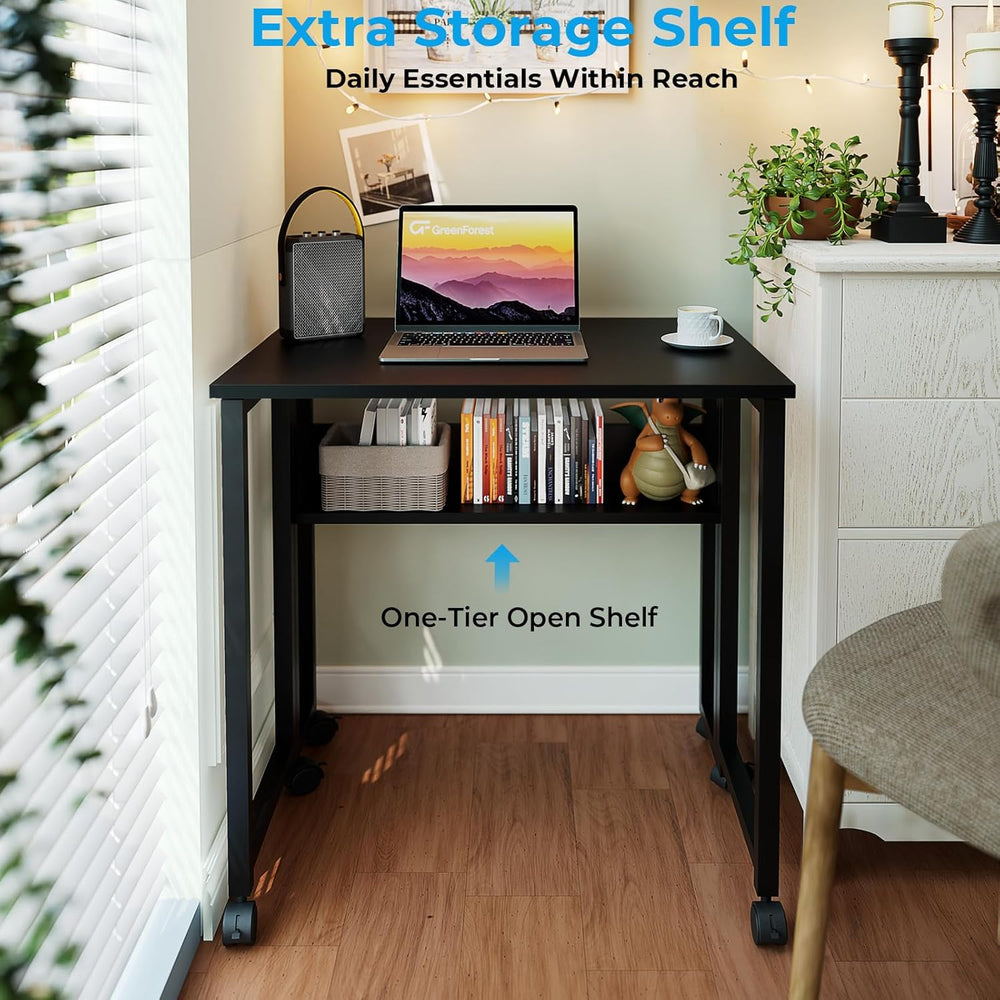 GreenForest Folding Desk with Wheels, 31.5" Rolling Table for Small Spaces