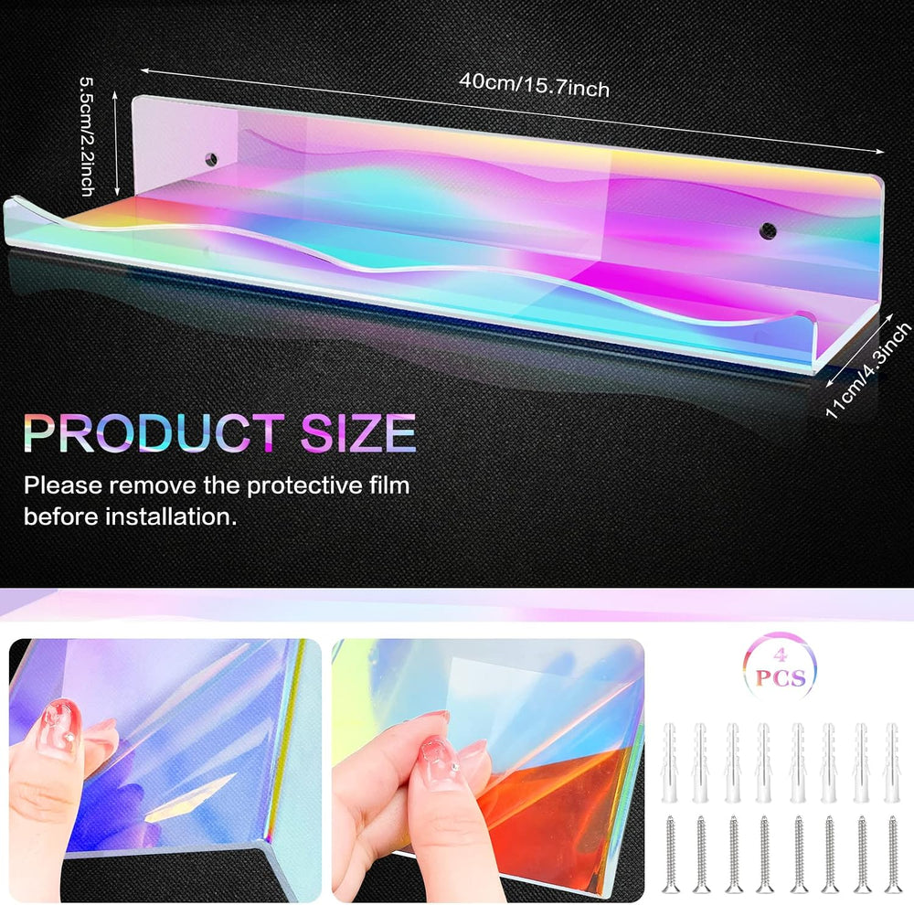 DILIBRA 4 Packs Iridescent Acrylic Floating Shelves, 15.7Inch Display Shelf