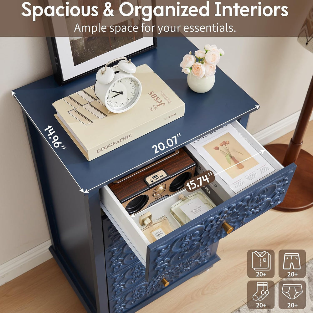 weselon 5 Drawer Dresser for Bedroom, Narrow Chest of Drawers with Floral Fro...