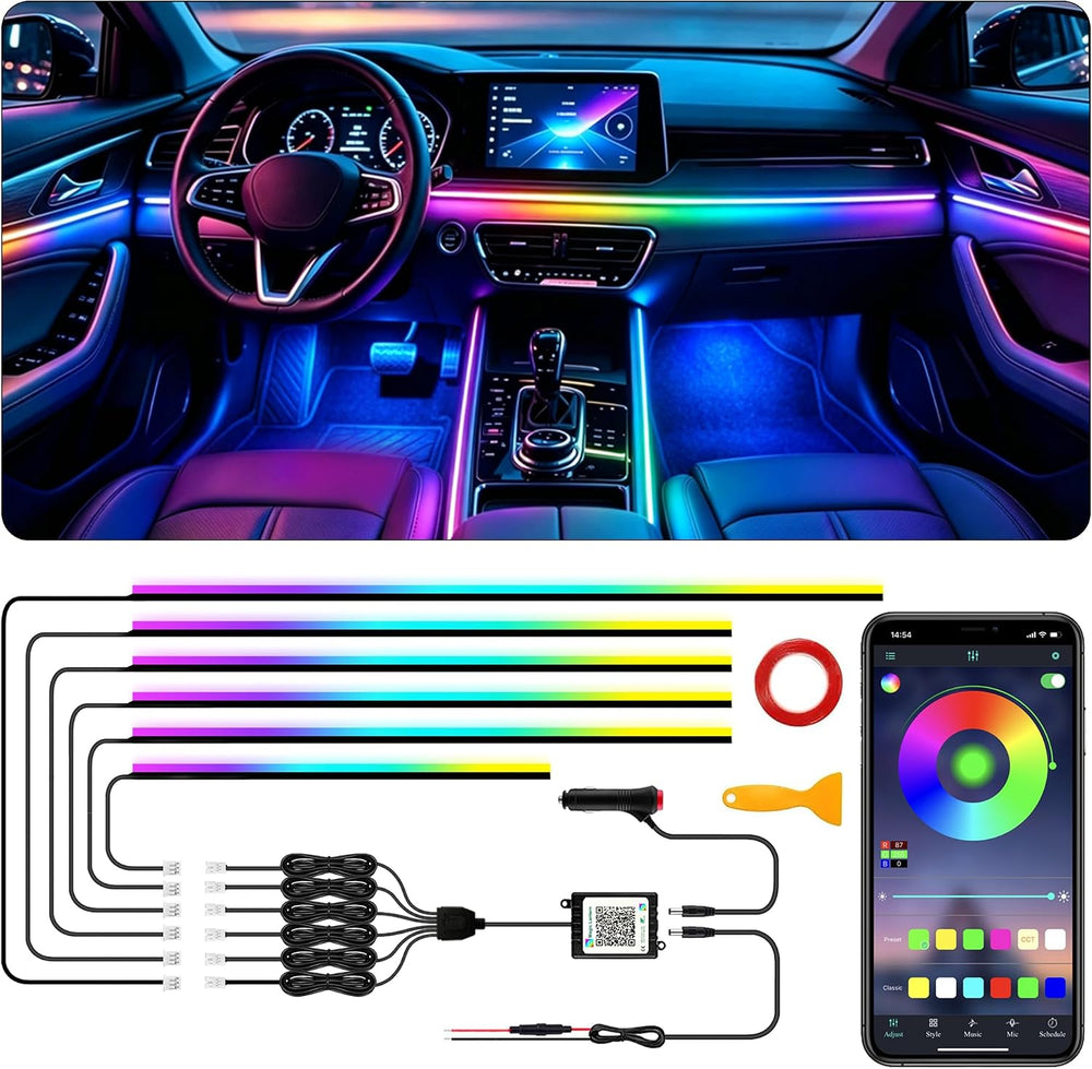 Interior Car LED Strip Lights with Wireless APP, Ambient Lighting Kits with D...