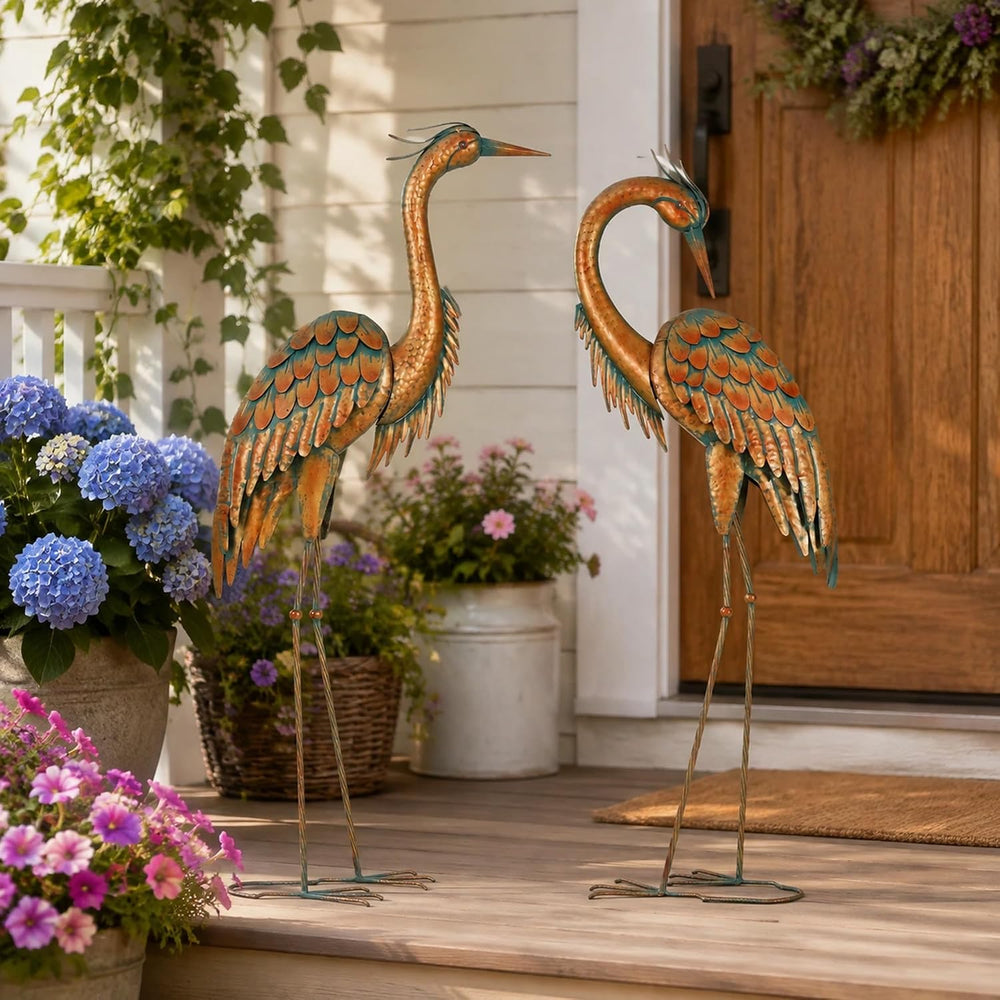 45.3" Heron Statues Outdoor,Extra-Large Metal Yard Art Set of 2