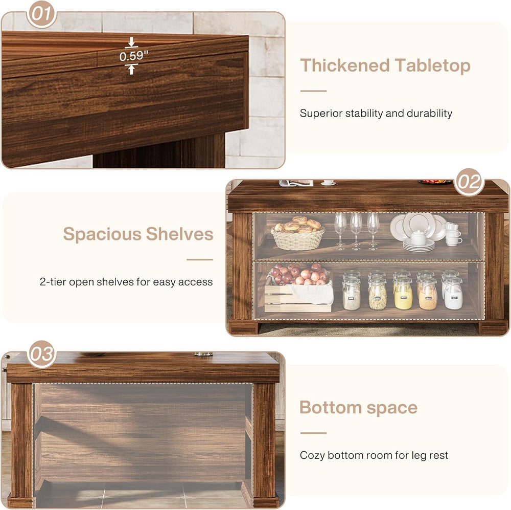 Tribesigns Kitchen Island with Storage, 55-Inch Farmhouse Stationary Island T...