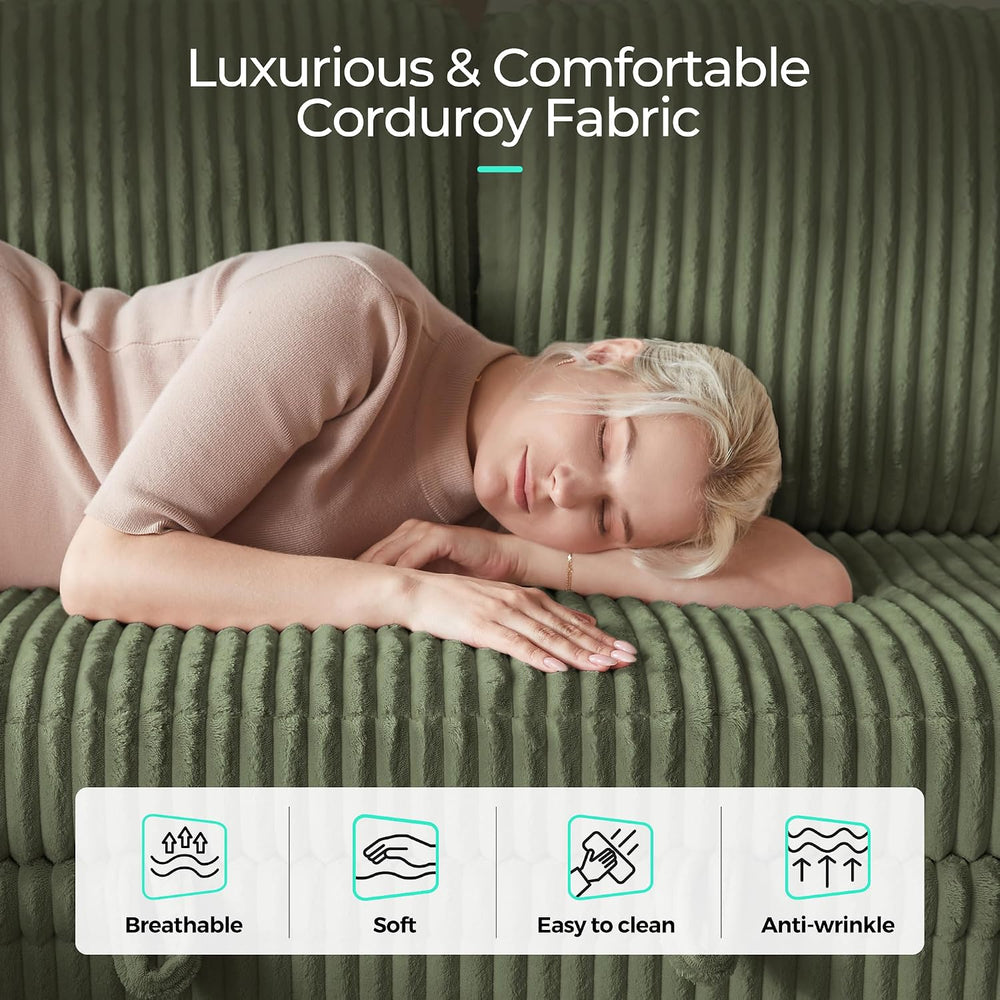 LINSY HOME Sectional Couch with Pull Out Bed, 81" 3 Seat Sleeper Sofa Green