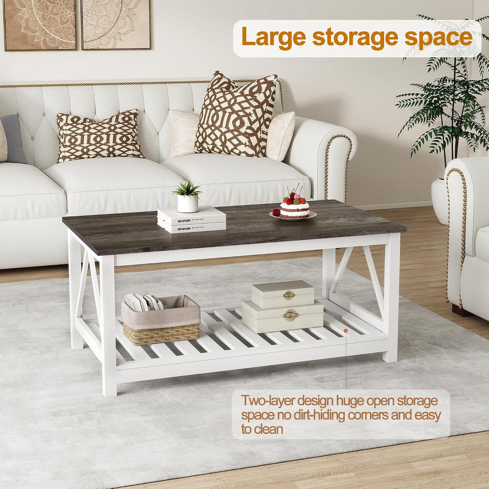 Coffee Table with Storage Small White Farmhouse Coffee Table for Livingroom