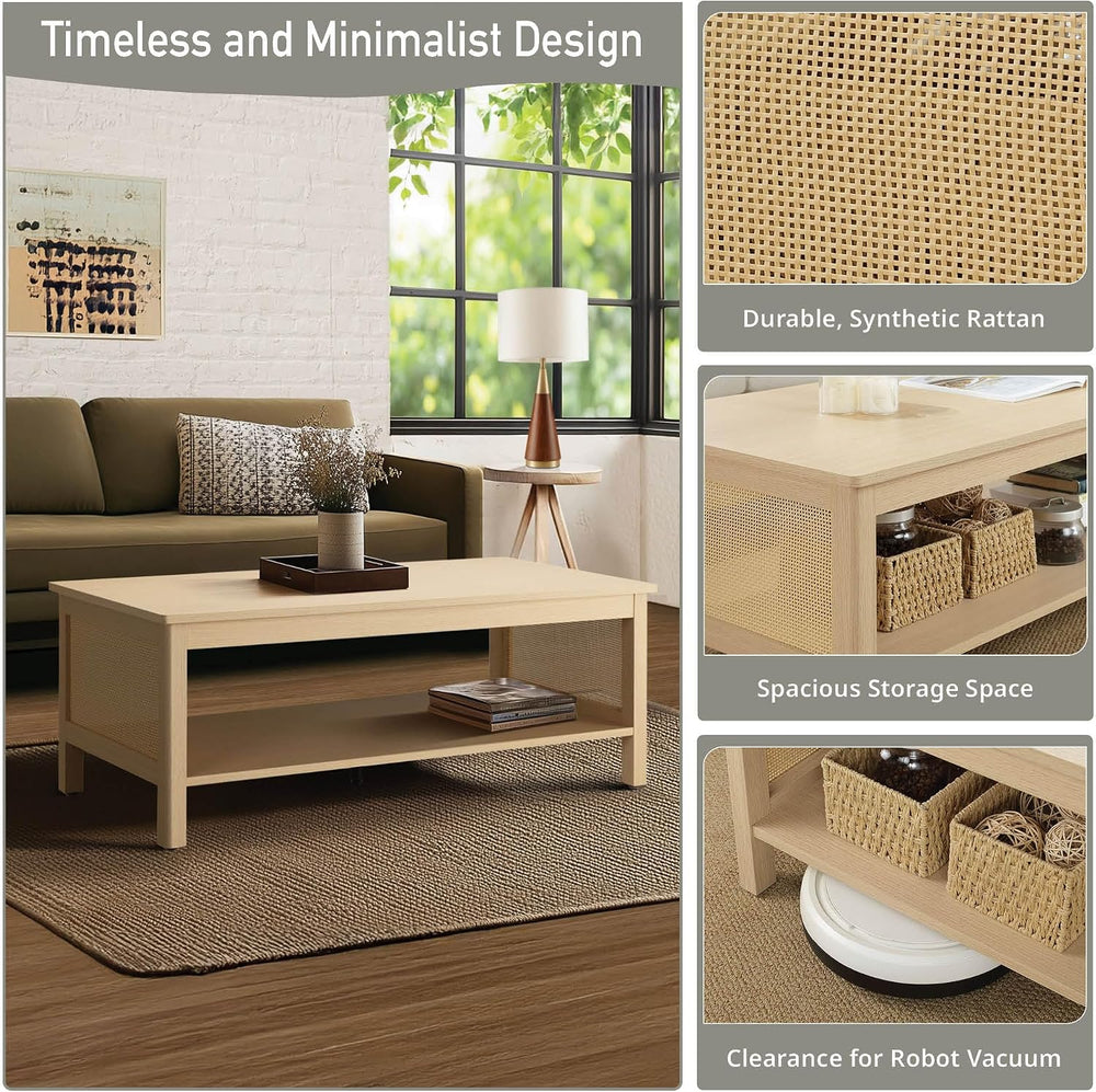 Ink+Ivy Handcrafted Rattan Decorative Coffee Table, Modern Farmhouse Style Ce...
