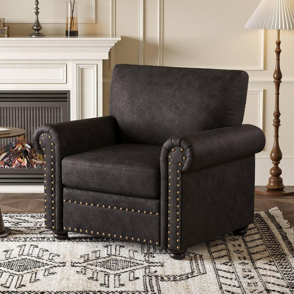 ONBRILL Nailhead Trim Accent Chair, Faux Leather Club Chair for Living Room, ...