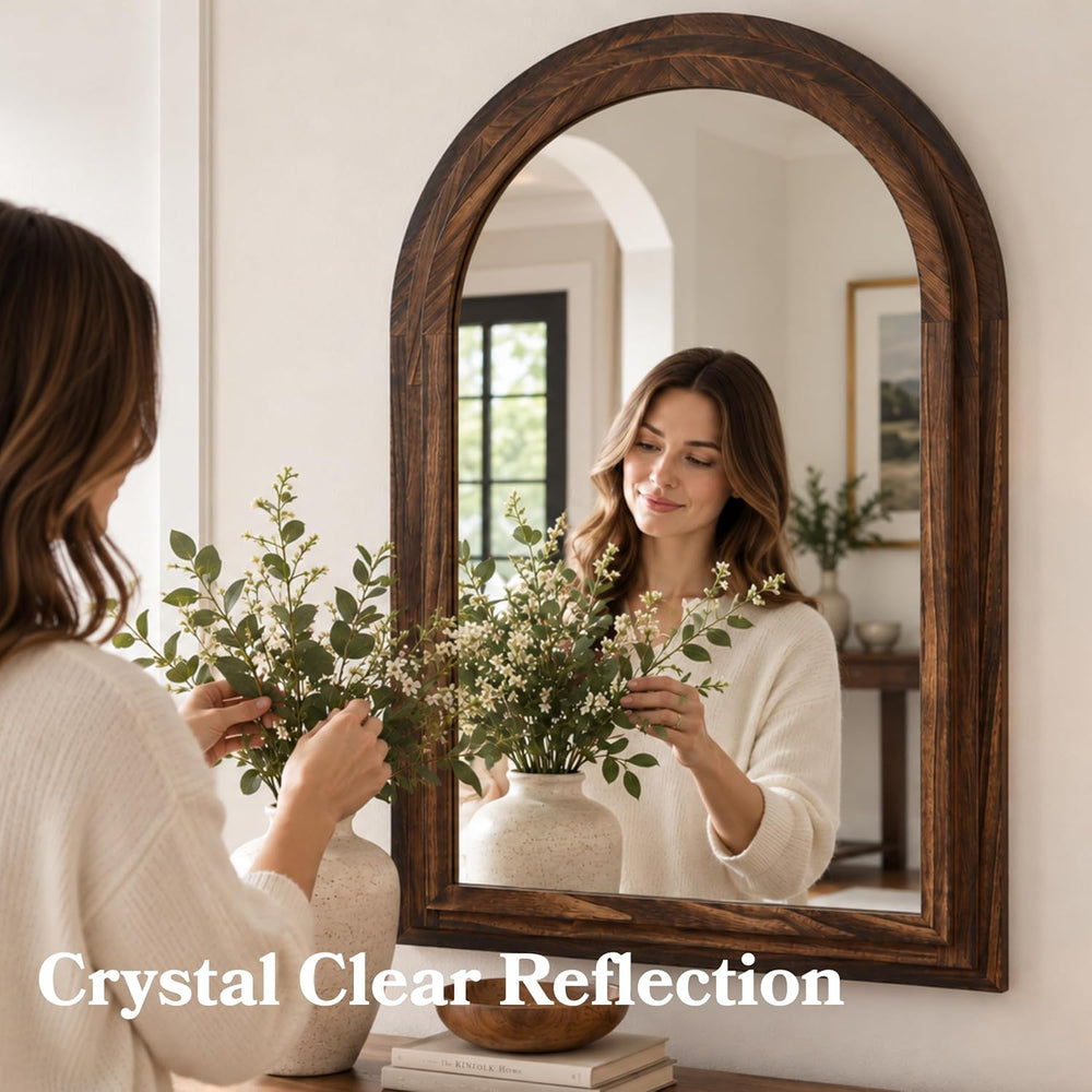 Perfnique Arched Bathroom Mirror, 36"x24" Solid Wood Frame Vanity M...
