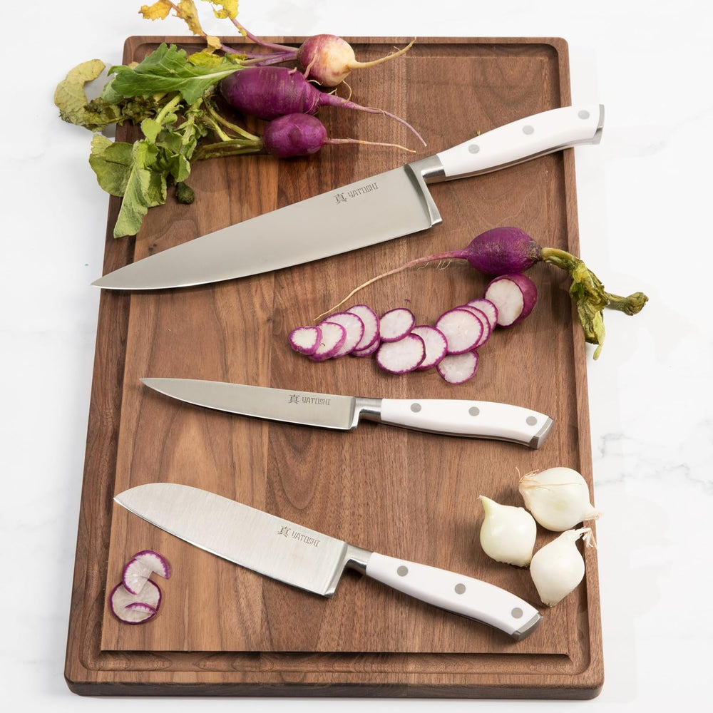 Yatoshi 15 Piece White Knife Block Set - Pro Kitchen Knife Set Ultra Sharp Hi...