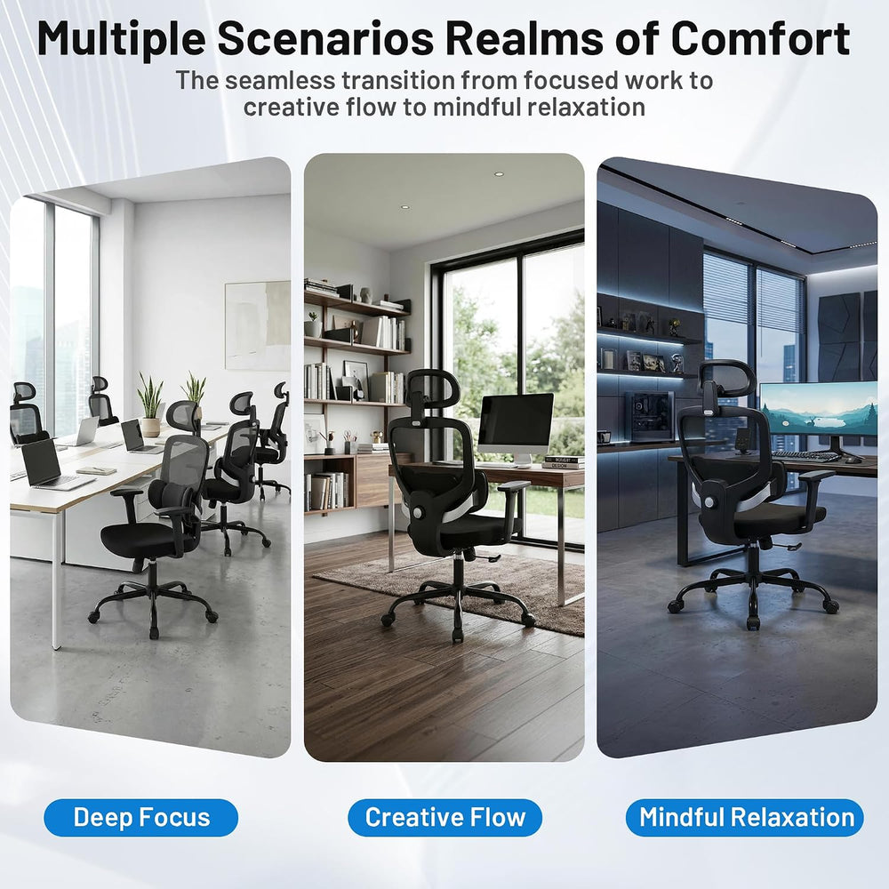 Ergonomic Office Desk Chair, High Back Breathable Mesh Computer Chair, 3D Lum...