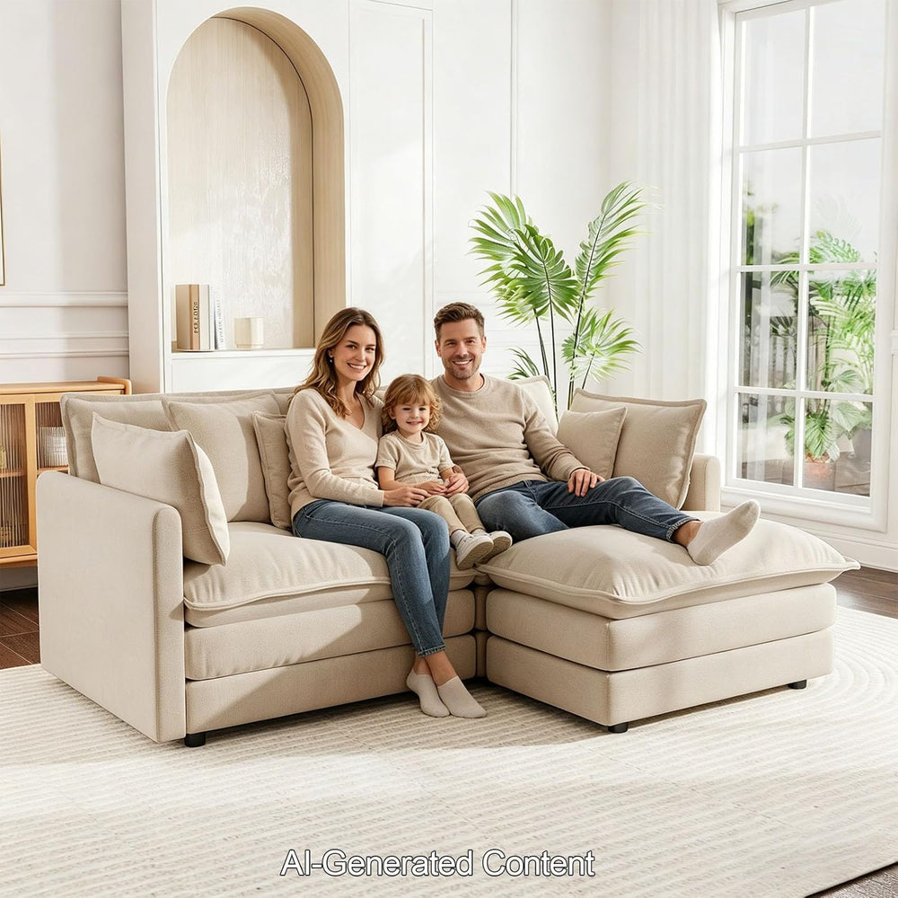 GNIXUU 76.7" Camel Small L Shaped Cloud Couch Loveseat Sofa with Ottoman