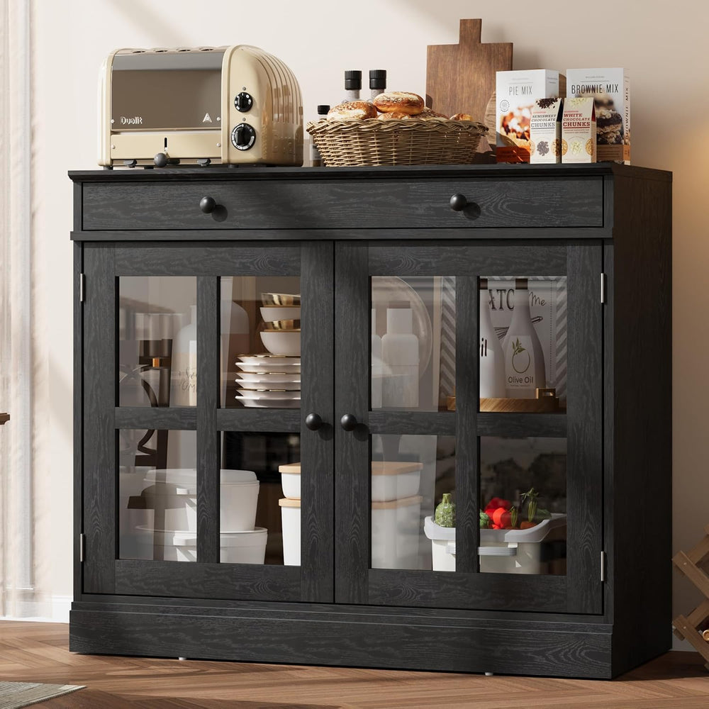 Garvee Sideboard Buffet Cabinet with Glass Doors and Adjustable Shelves