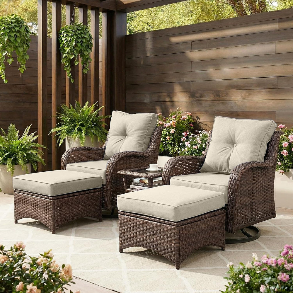 Patio Furniture Set, 5PCS Outdoor Wicker Conversation Set with 6" Thick ...