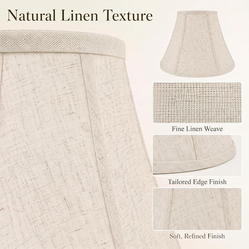 Beige Natural Linen Bell Lamp Shades Set of 2, 6.5" Top x 13" Botto...