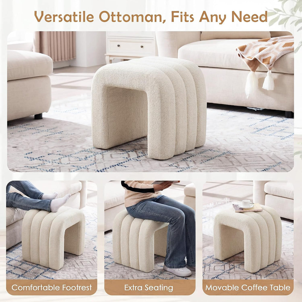Beige Linen Ottoman Stool Set of 2, Cute Backless Vanity Stool Chair