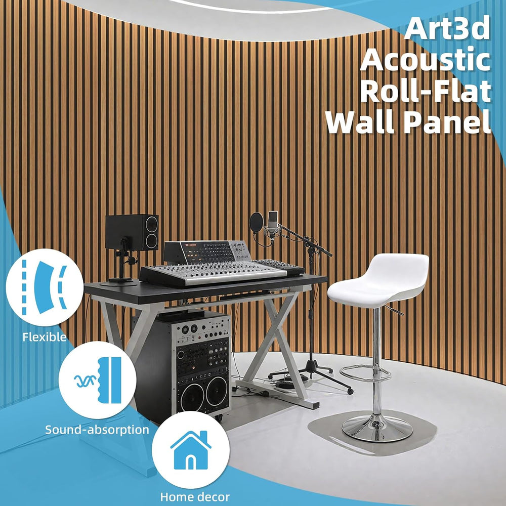 Art3d Roll-Flat Acoustic Wood Slat Wall Panel, 95.3 x 23.8 in, 2-Pack, Teak
