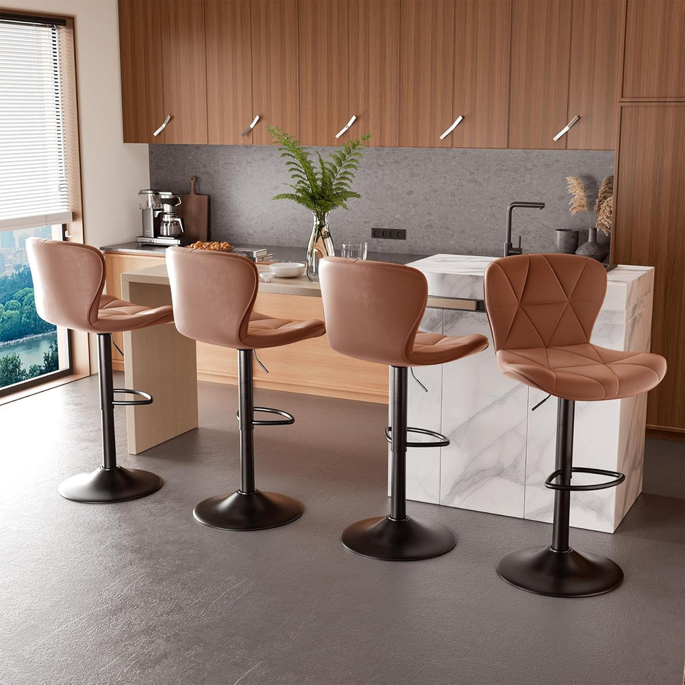 Nalupatio Modern Bar Stools Set of 2, Faux Leather Upholstered Swivel Bar Sto...