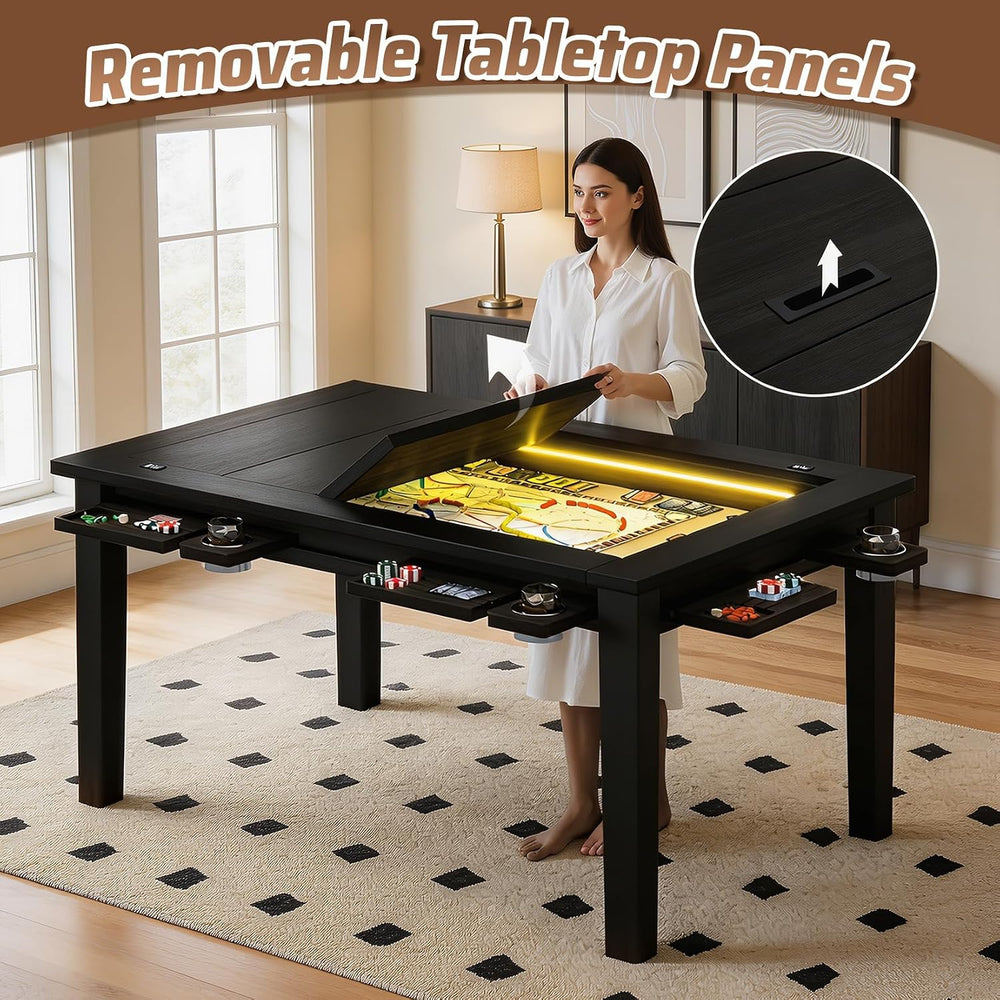 Board Game Table with Adjustable Led Lights Gaming Table with Removable Top