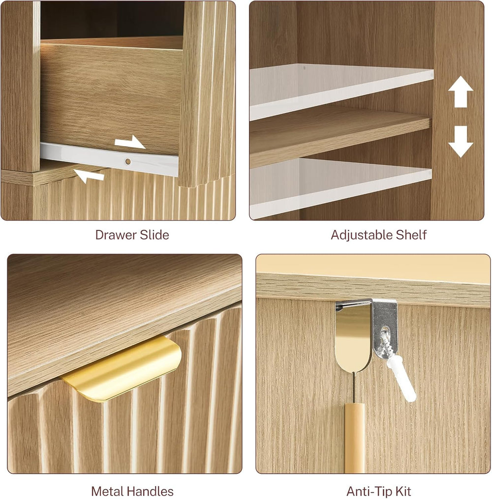 TEENFON Tall Storage Cabinet with Adjustable Shelf & Drawer, Fluted Cabin...
