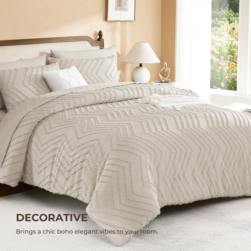 Litanika King Comforter Set with Sheets Oatmeal, 7 Pieces Boho Bed in a Bag