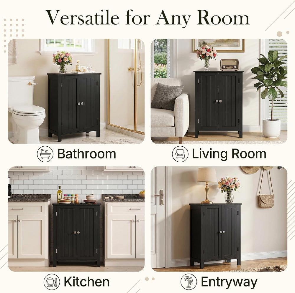SUPER DEAL Modern Bathroom Floor Storage Cabinet with Adjustable Shelf and Do...