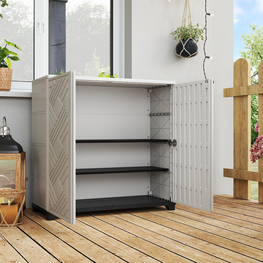 HOMSPARK Indoor/Outdoor Storage Cabinet with Doors and 2 Metal Shelves, 34”x1...