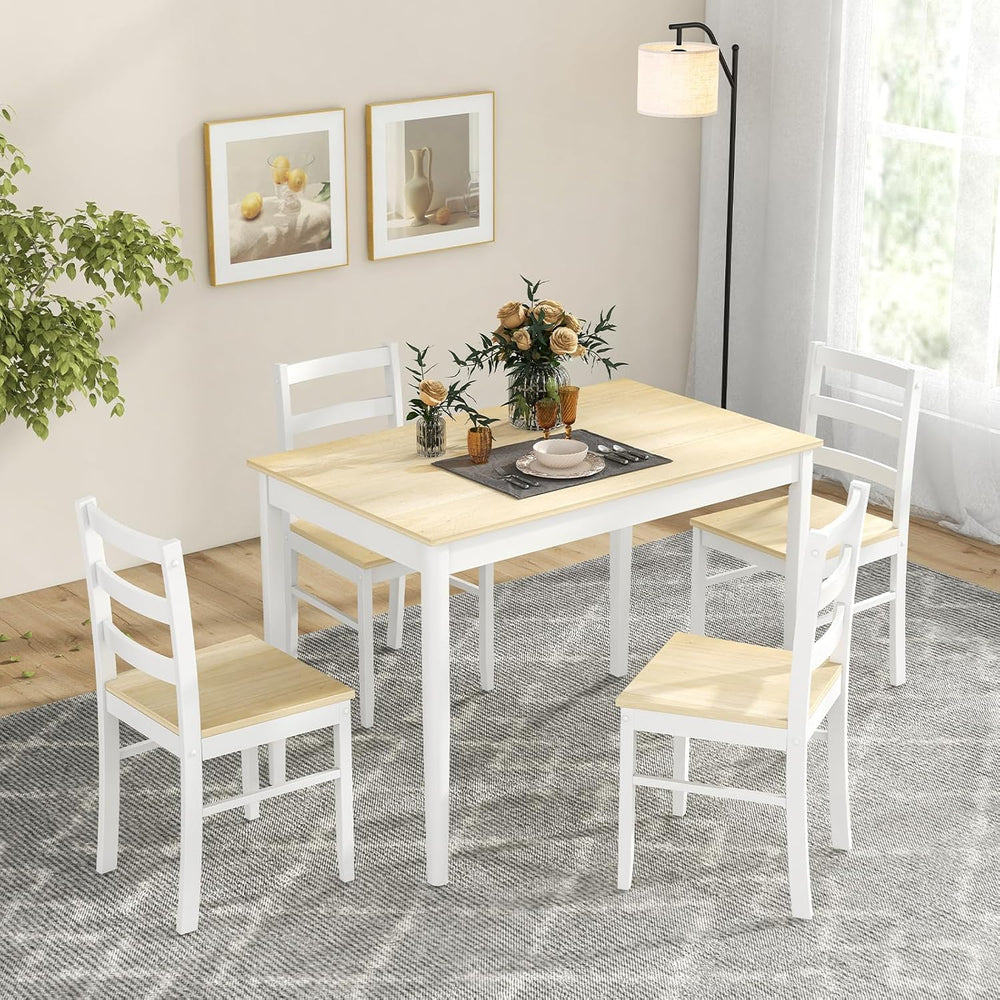 Tangkula Mid-Century Modern Dining Table Set for 4, Wood Kitchen Table Set